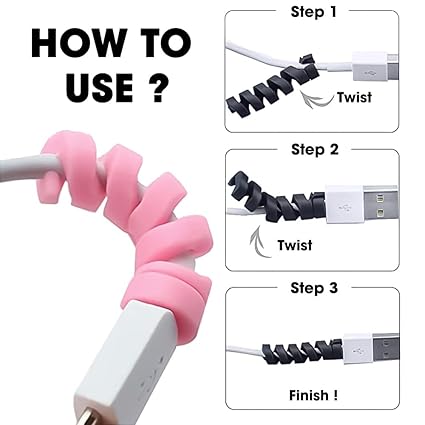 Cable Protector Pack of 25 โ Flexible Spiral Wire Guard for Charger & USB Cables